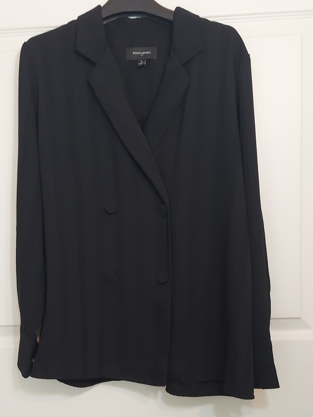 Banana Republic Black Double Breasted Blazer Blouse Tonal Stripe Sz S